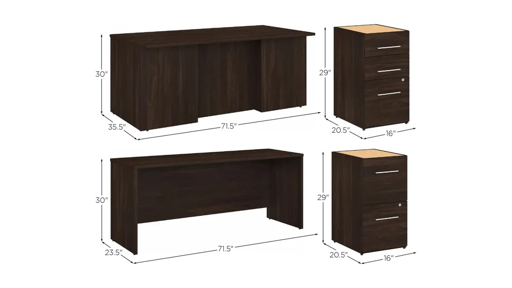 Office 500 72W U Shaped Executive Desk w/ Drawers Dimensions