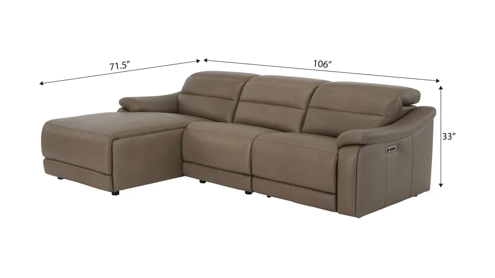 Tucker 3-pc. Triple Power Leather Sofa Chaise Dimensions