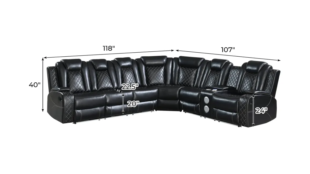Orion II 3-pc. Sectional Dimensions