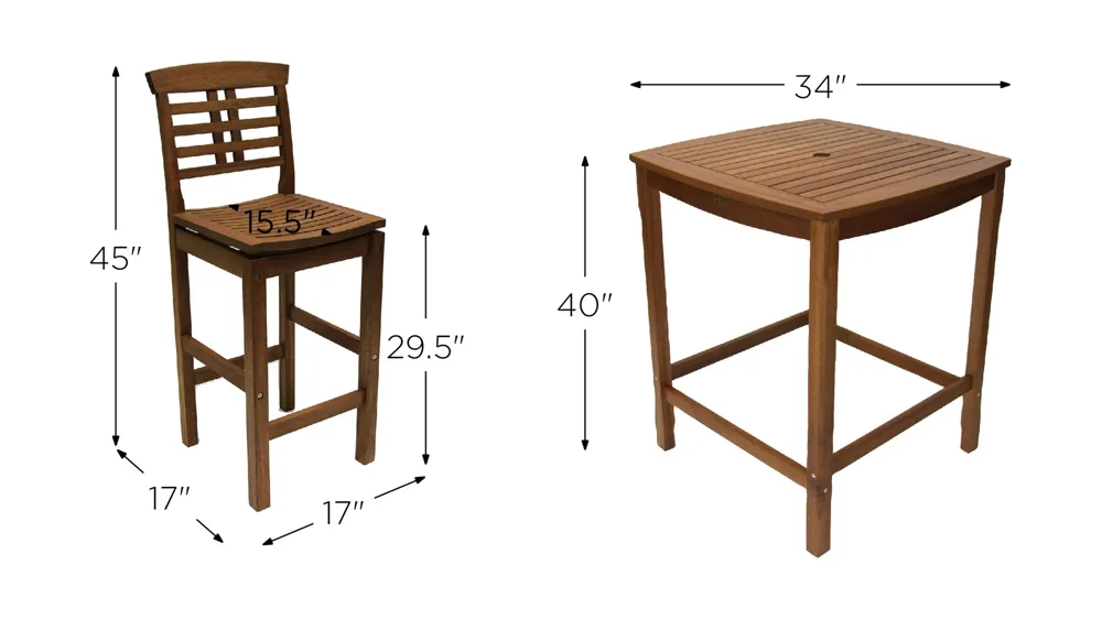 Sandpiper 5-pc. Outdoor Bar Table Set Dimensions
