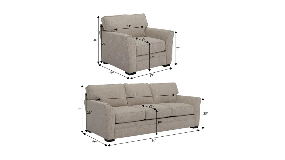 Artemis III 3-pc. Living Room Set Dimensions