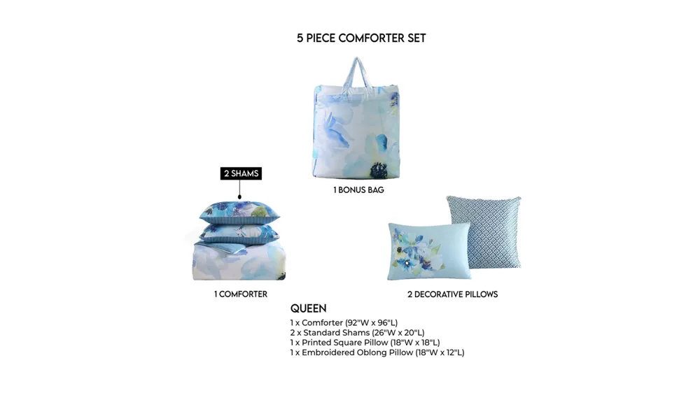 Bebejan Watercolor Blue 5-pc. Reversible Comforter Set Dimensions