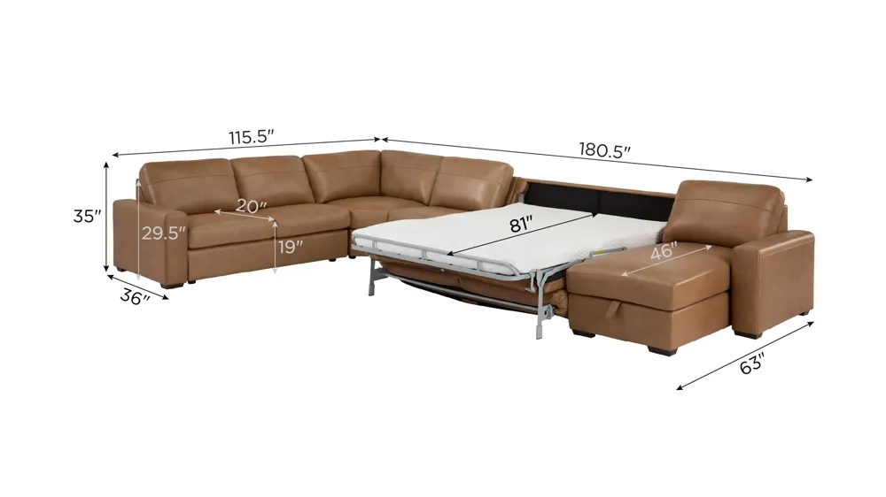 Harley 6-pc. Leather Sectional Dimensions