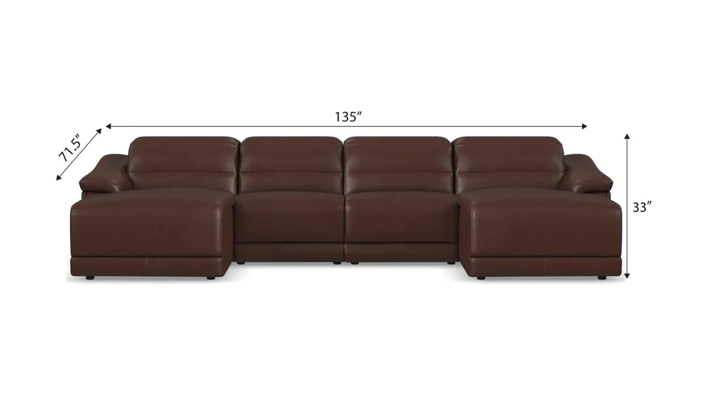 Tucker 4-pc. Triple Power Leather Sectional Dimensions