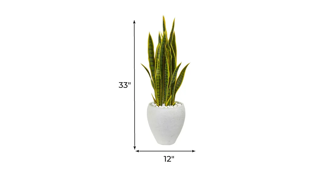 33in. Sansevieria Artificial Plant in White Planter Dimensions