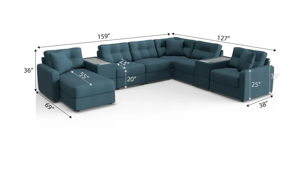 ModularOne 8-pc. Sectional w/Two Power Consoles Dimensions