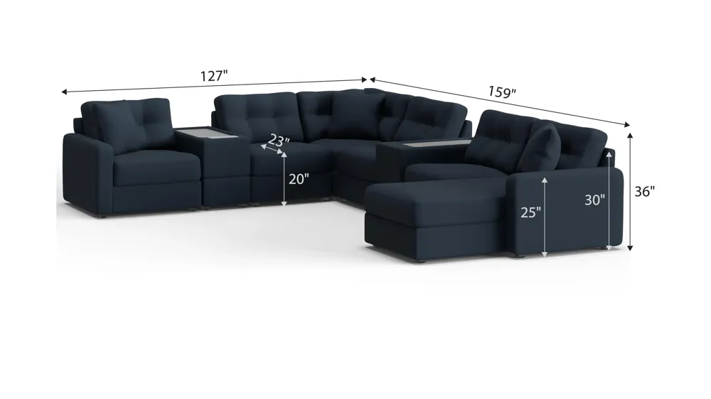 ModularOne 8-pc. Sectional w/One Power Console Dimensions