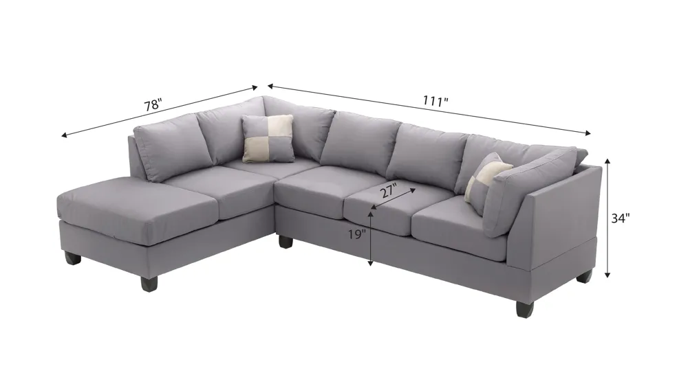 Malone 2-pc. Reversible Sectional Sofa Dimensions