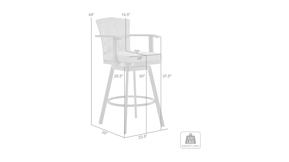 Hazel 44" Outdoor Swivel Bar Stool Dimensions