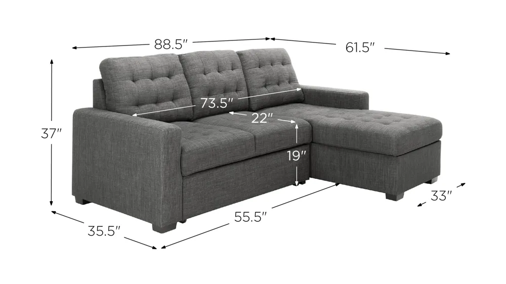 Brynn 2-pc. Sofa Chaise W/ Pop Up Sleeper And Storage Dimensions