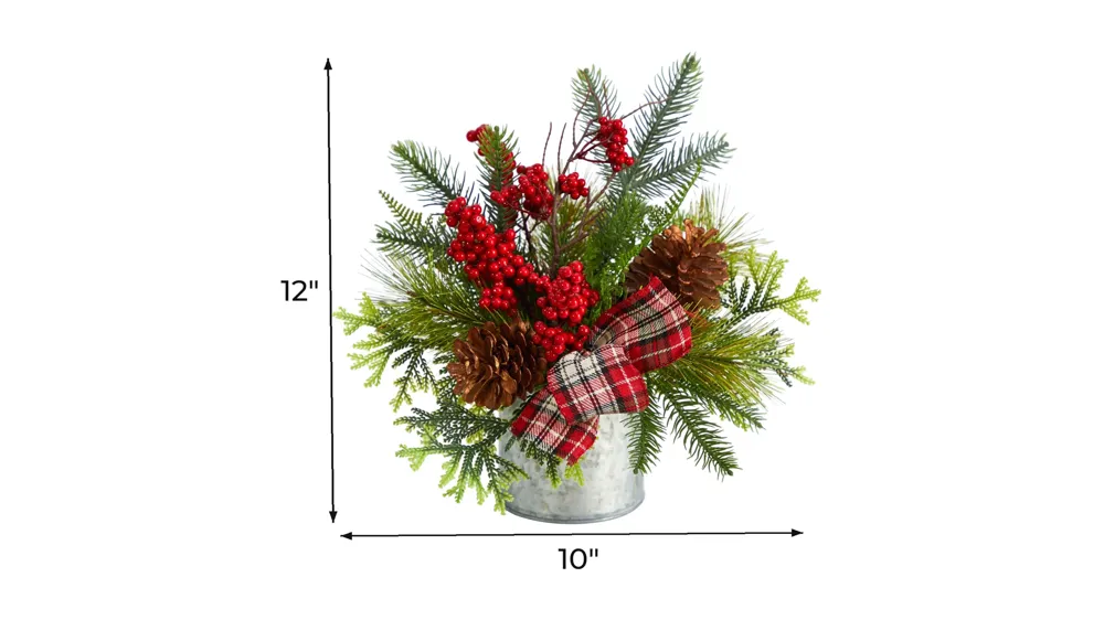 12" Holiday Foliage Artificial Table Arrangement Dimensions