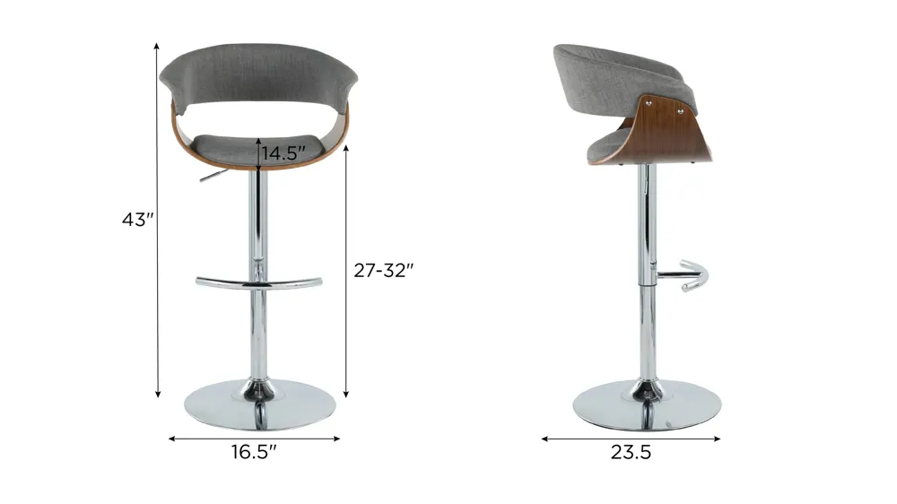 Vintage Mod Adjustable Height Barstool - Set of 2 Dimensions
