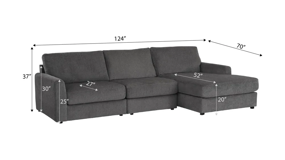Tessa 3-pc. Sofa Chaise Dimensions