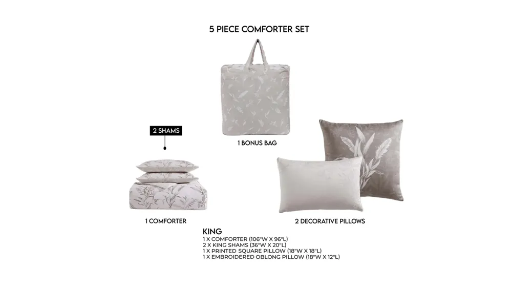 Bebejan Natural Leaves 5-pc. Reversible Comforter Set Dimensions