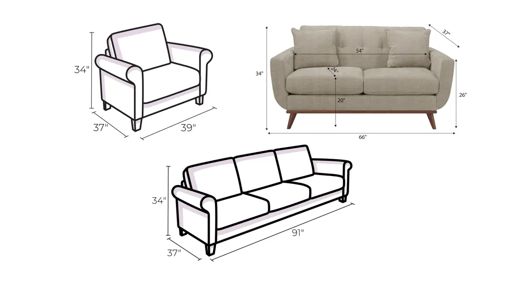 Milo Living Room Set Dimensions