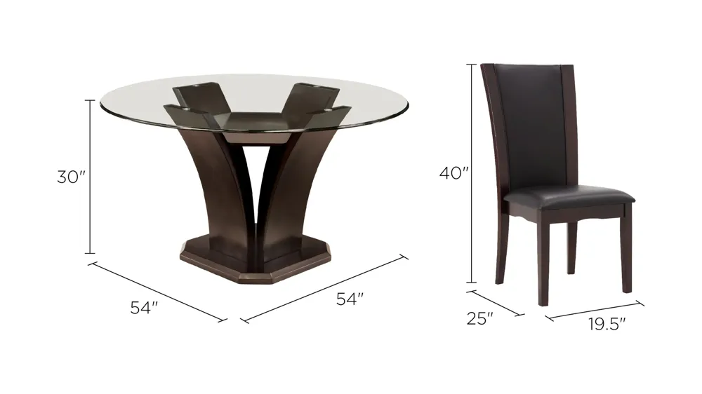 Venice 5-pc 54" Glass Dining Set Dimensions
