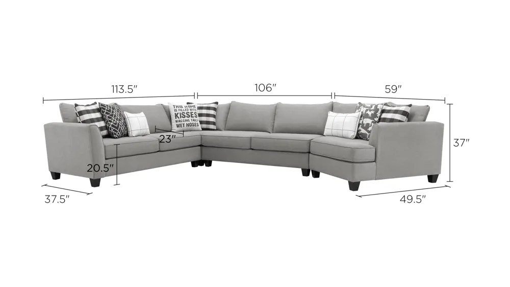 Daine 4-pc. Sectional Sofa Dimensions