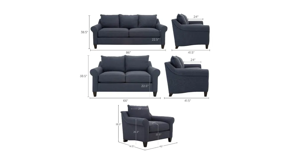 Gemma Living Room Set Dimensions