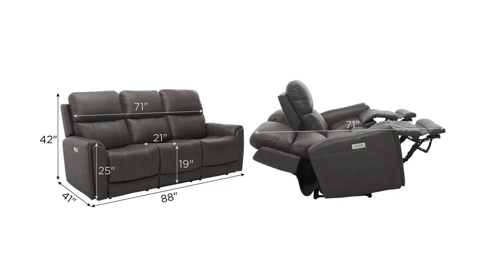 Calvin Triple Power Sofa w/ Drop Down Table Dimensions