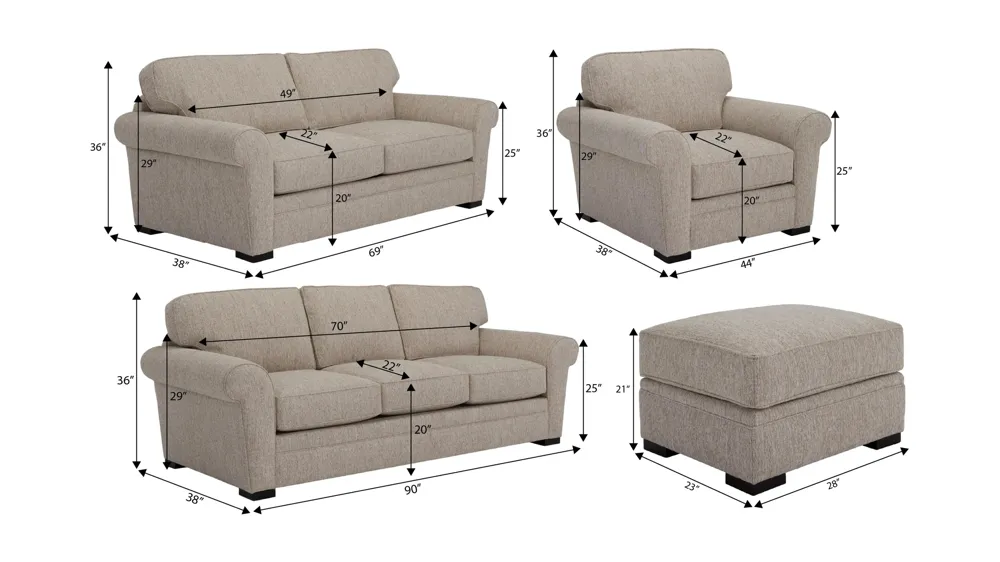 Artemis III 4-pc. Living Room Set Dimensions