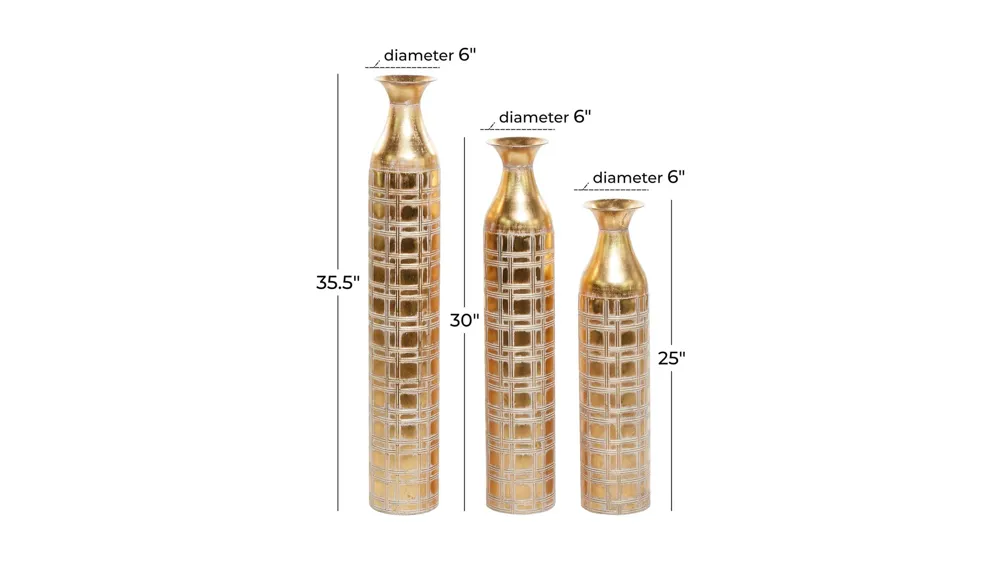 Ivy Collection Arlequin Vase Set of 3 Dimensions