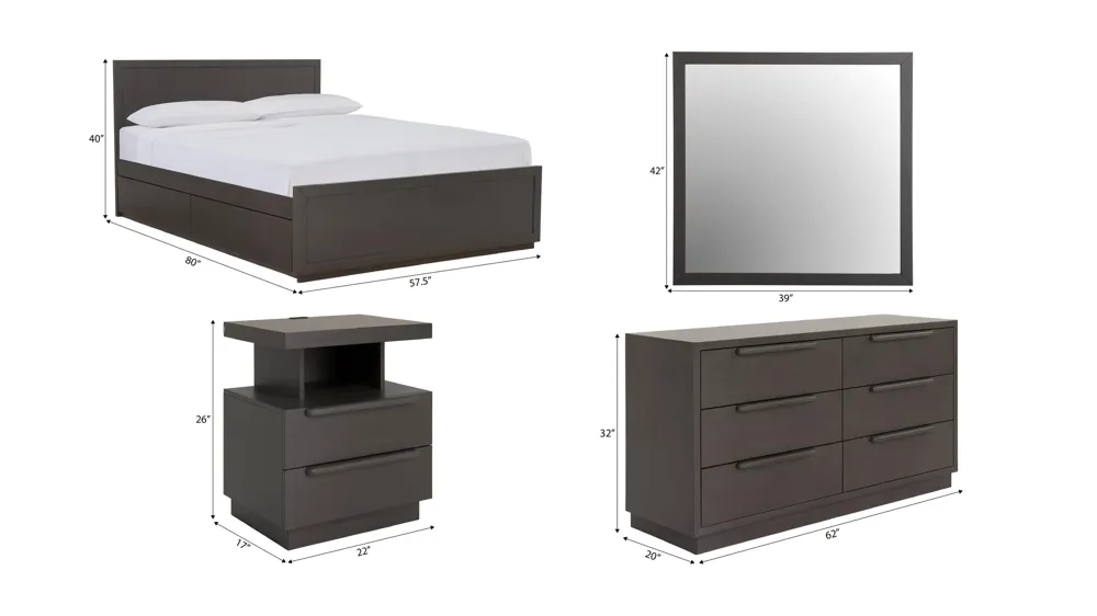 Paramore 4-pc. Bedroom Set w/ 2-Side Storage Dimensions