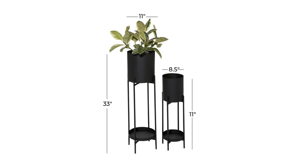 Ivy Collection Black Metal Planter Set of 2 Dimensions