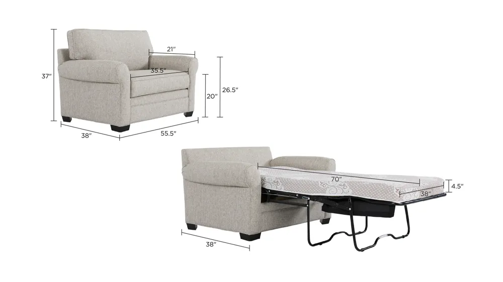 Wellsley Chair and a Half w/ Twin Sleeper Dimensions