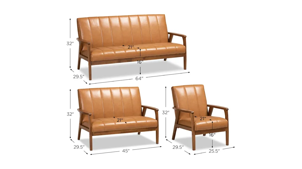 Nikko 3-pc. Living Room Set Dimensions