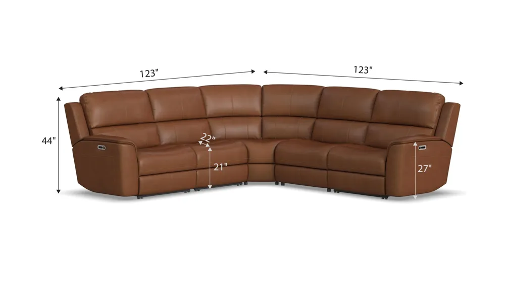 Henrick 5-pc. Triple Power Leather Sectional Dimensions