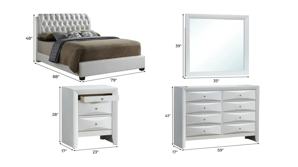 Marilla 4-pc. Upholstered Bedroom Set Dimensions