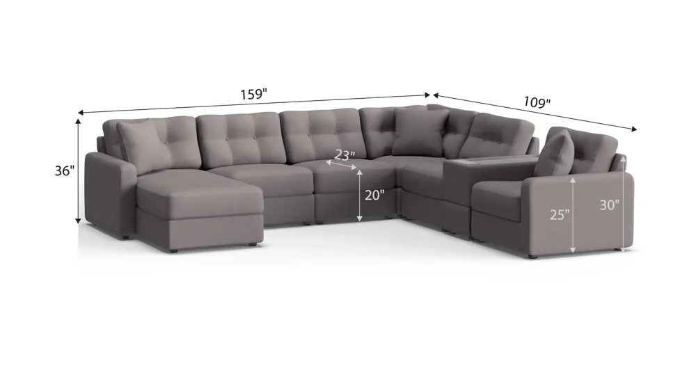 ModularOne 7-pc. Sectional w/One Power Console Dimensions