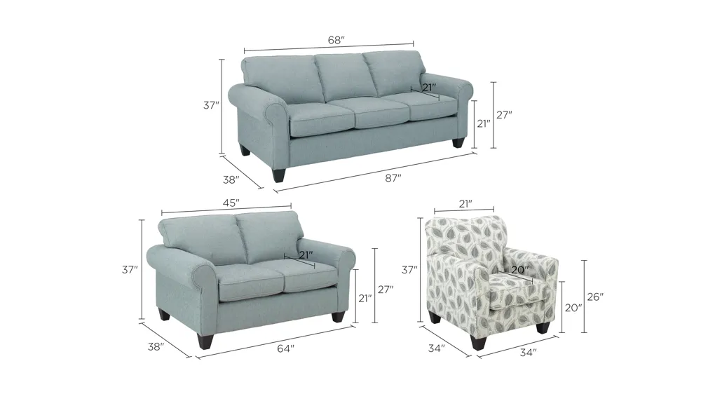 Saige Living Room Set Dimensions