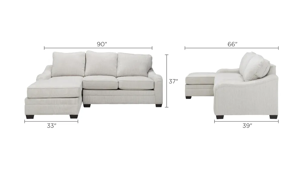 Caid 2-pc. Chenille Sectional Sofa Dimensions
