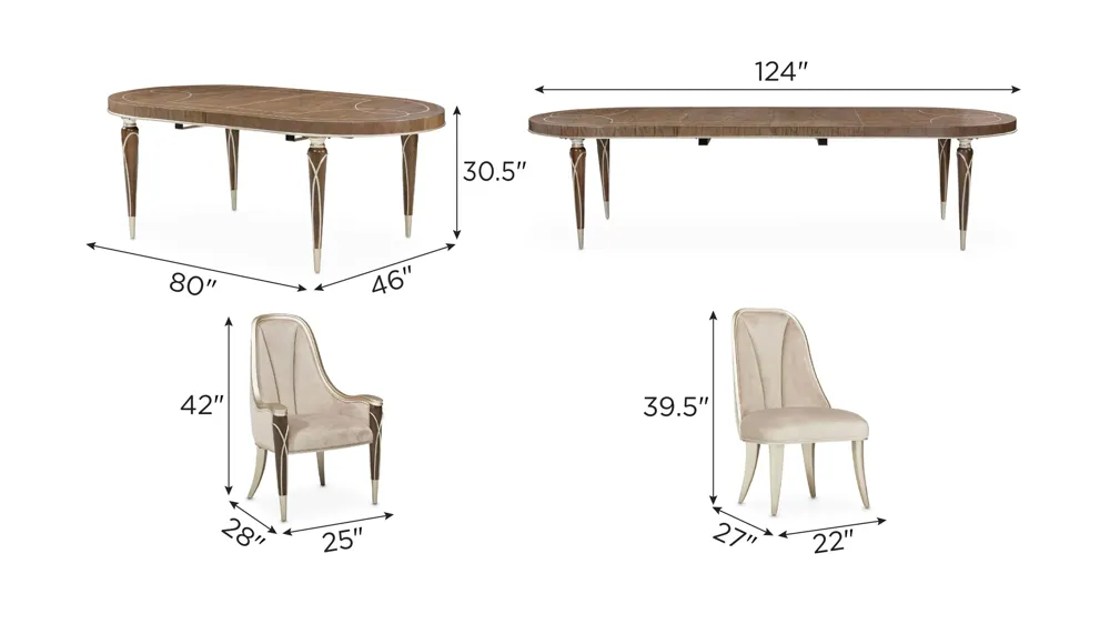 Villa Cherie 9-pc. Dining Set Dimensions
