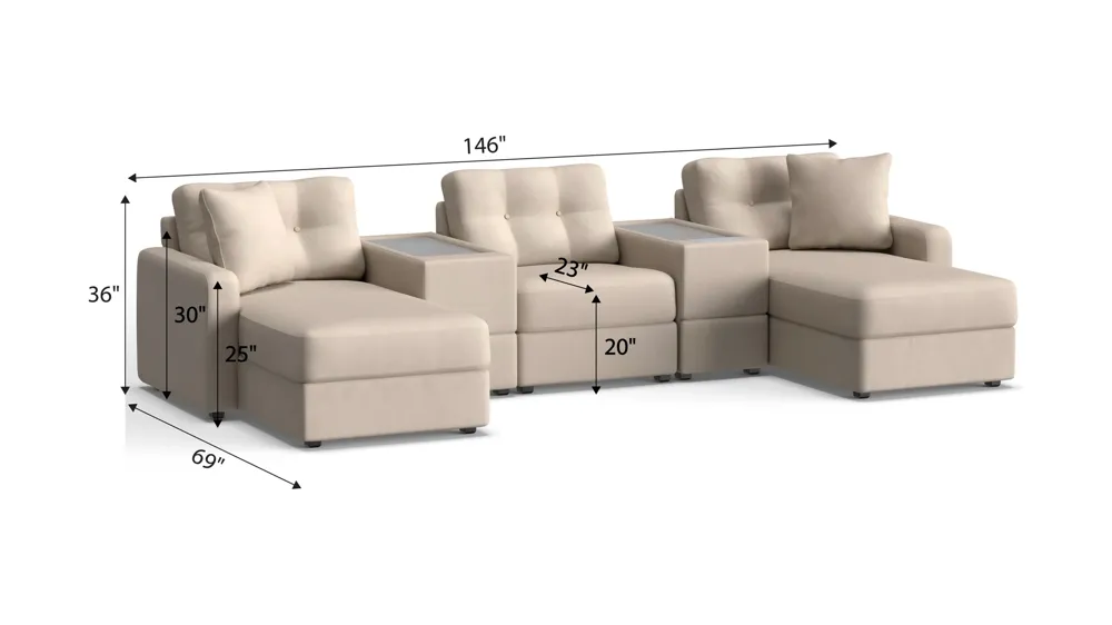 ModularOne 5-pc. Sectional w/One Power Console Dimensions