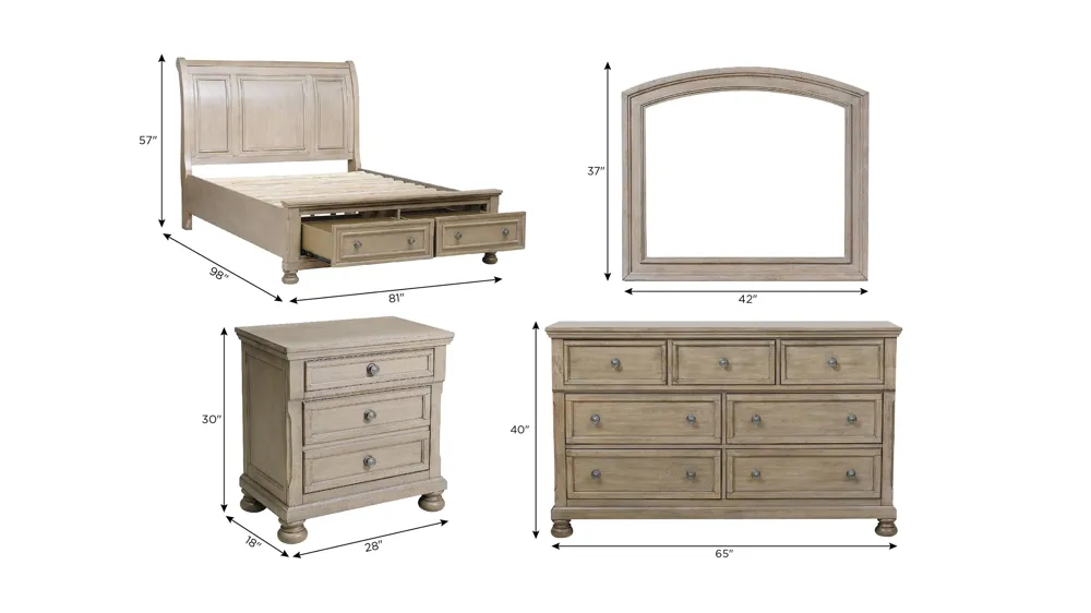 Donegan 4-pc. Sleigh Platform Storage Bedroom Set Dimensions