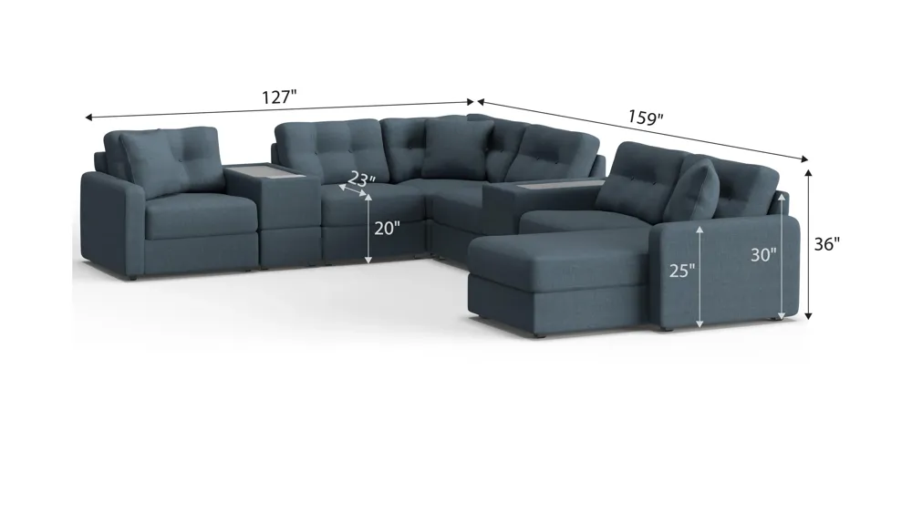 ModularOne 8-pc. Sectional w/One Power Console Dimensions