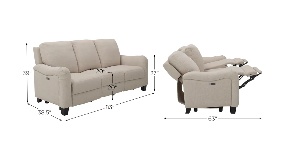 Dillon Power-Reclining Sofa Dimensions
