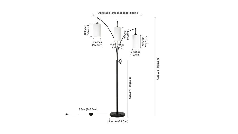 Sinead 3-Light Floor Lamp Dimensions