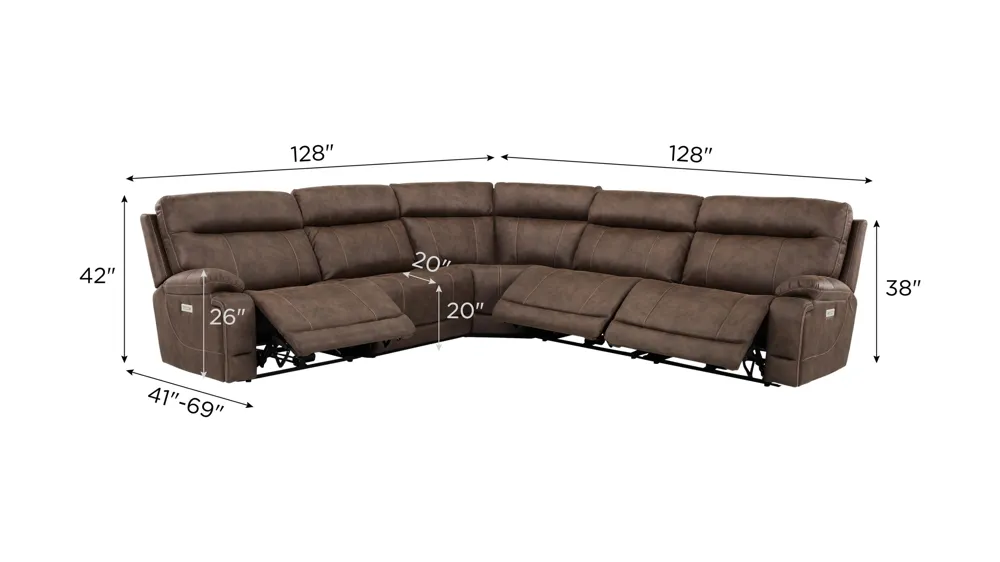 Gates 5-pc. Dual Power Sectional Dimensions