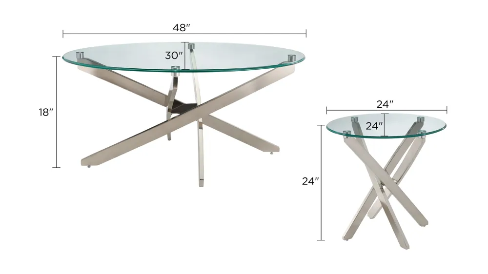 Zila 3-pc. Glass Top Occasional Tables Dimensions