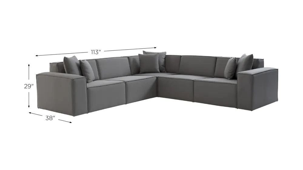Daya 5-pc. Sectional Dimensions