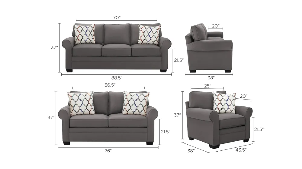 Wellsley Living Room Set Dimensions