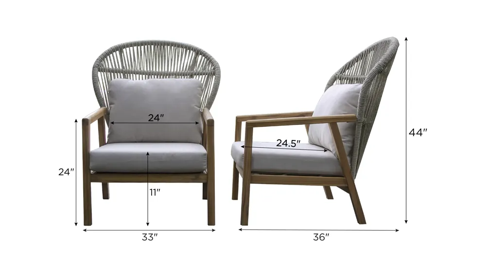 Teak Outdoor Parlor Chair - Set of 2 Dimensions