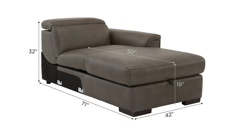 Orion Right Arm Facing Storage Chaise w/Speaker Headrest Dimensions