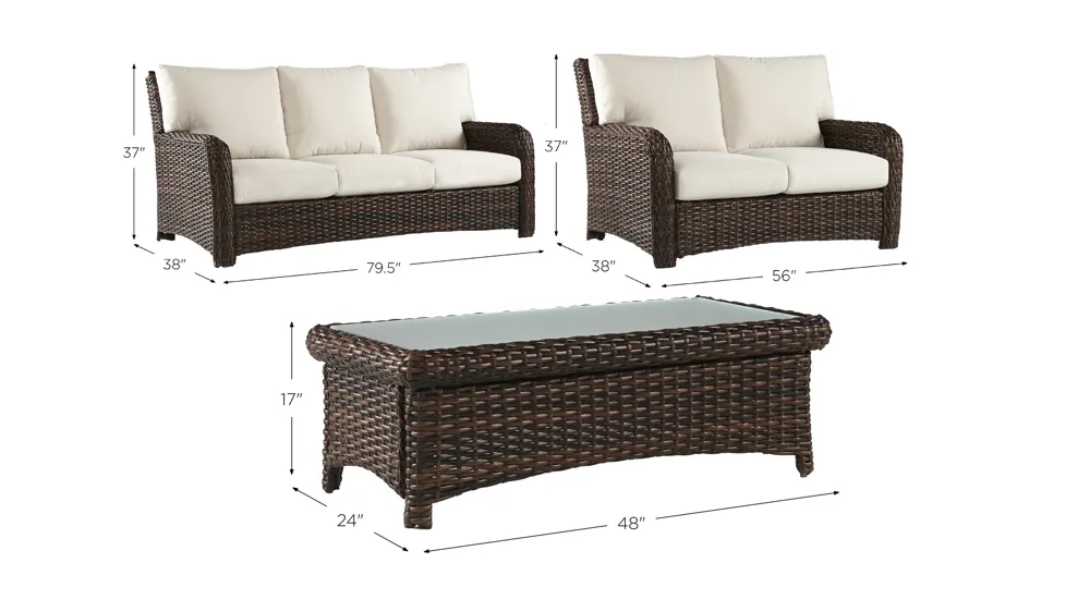 St Tropez 3-pc. Outdoor Living Outdoor Sofa Set Dimensions