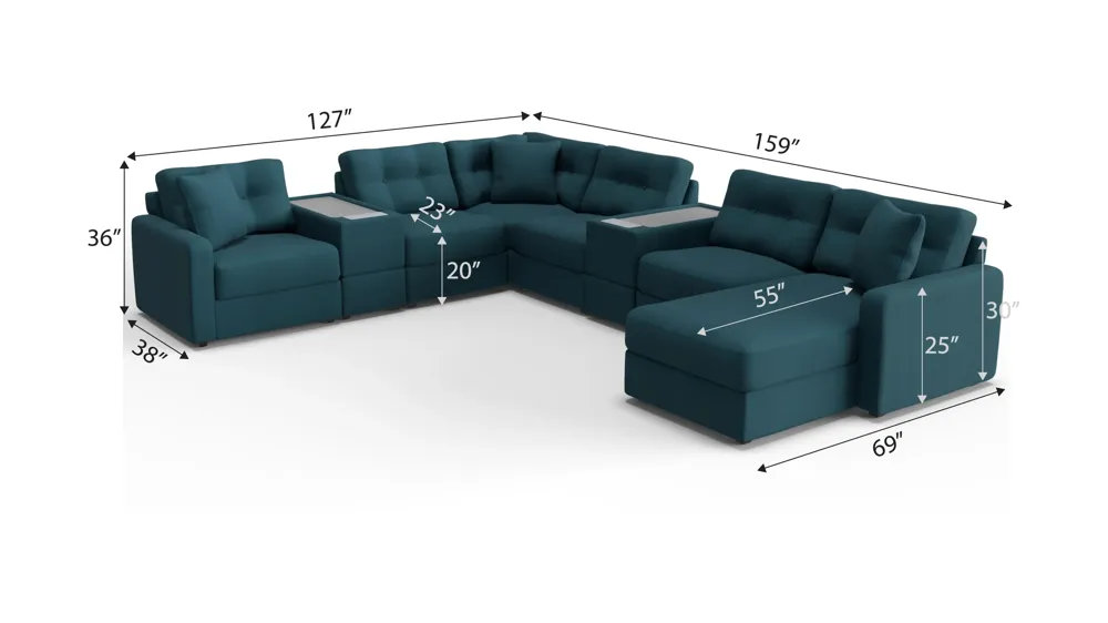 ModularOne 8-pc. Sectional w/Two Power Consoles Dimensions
