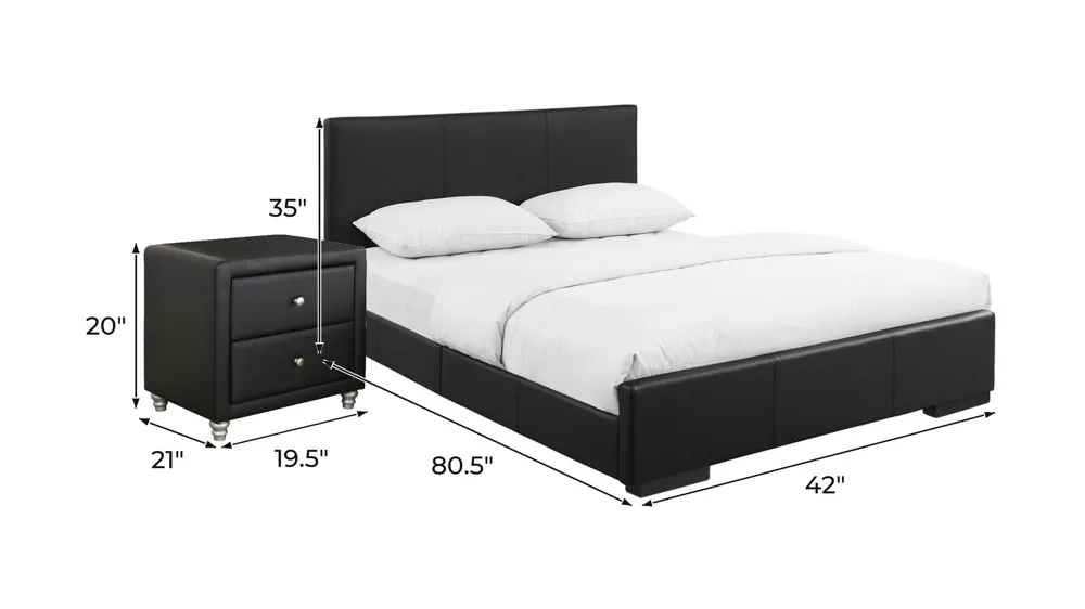 Hindes Platform Bed with 1 Nightstand Dimensions