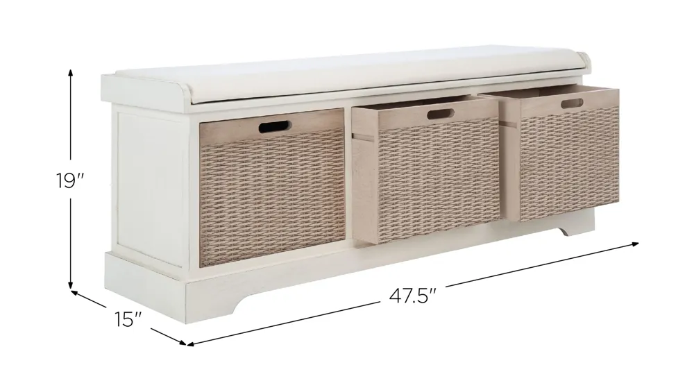Greenwich 3 Drawer Cushion Bench Dimensions